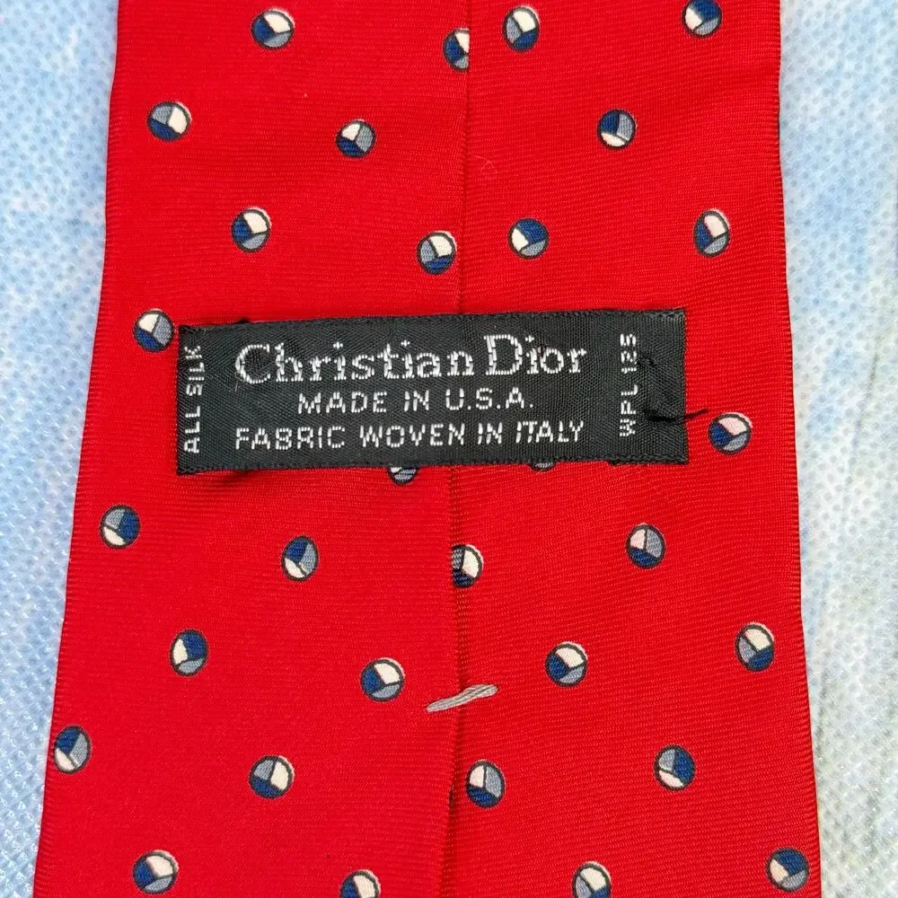 Christian Dior Red White Blue Mens Necktie Floral Silk Made in Italy USA Vintage